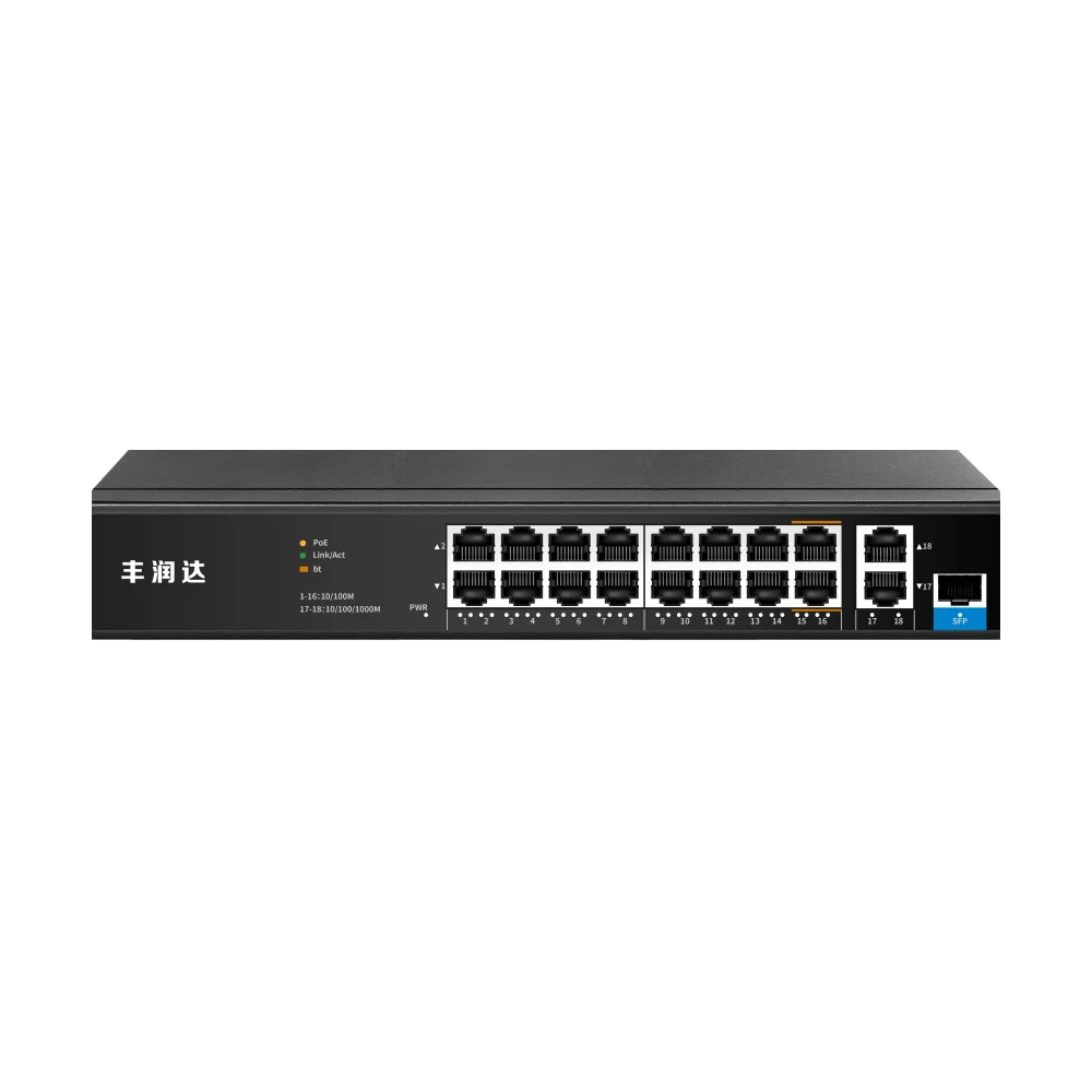 AI8016M 16 口 100M AI PoE 交换机（BT PoE 与 SFP 上行）产品图 1